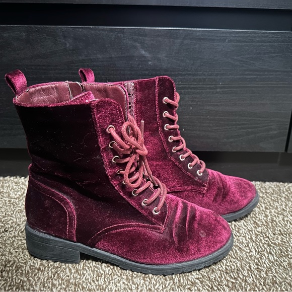 Velvet maroon boots! Worn, but are in great condition! Lace up w/ zippers! - Picture 1 of 1